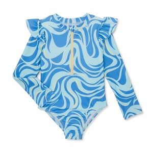 NWT Baby and Toddler Girl Zip Rashguard Swimsuit, 1-pcs, Size: 4T